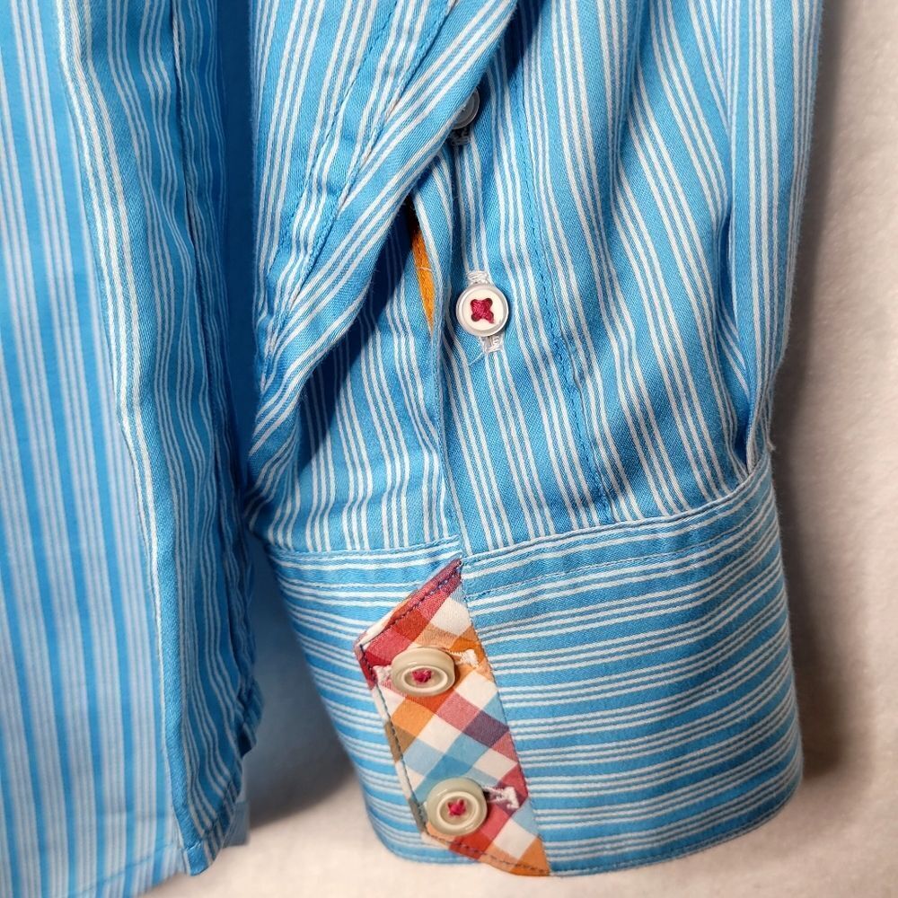 Robert Graham X Collection Striped Flip Cuff Button Down Shirt Size Medium - Picture 12 of 13